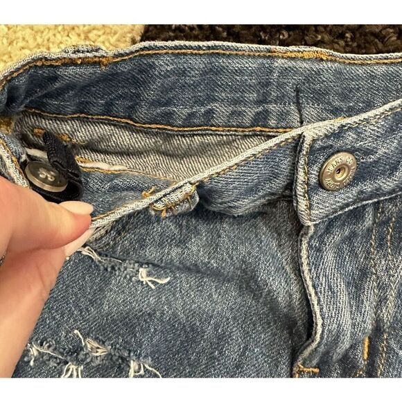 Girls Size 7 Blue Jean Cut Off Denim Shorts Distressed Ripped Pocket - Picture 5 of 10